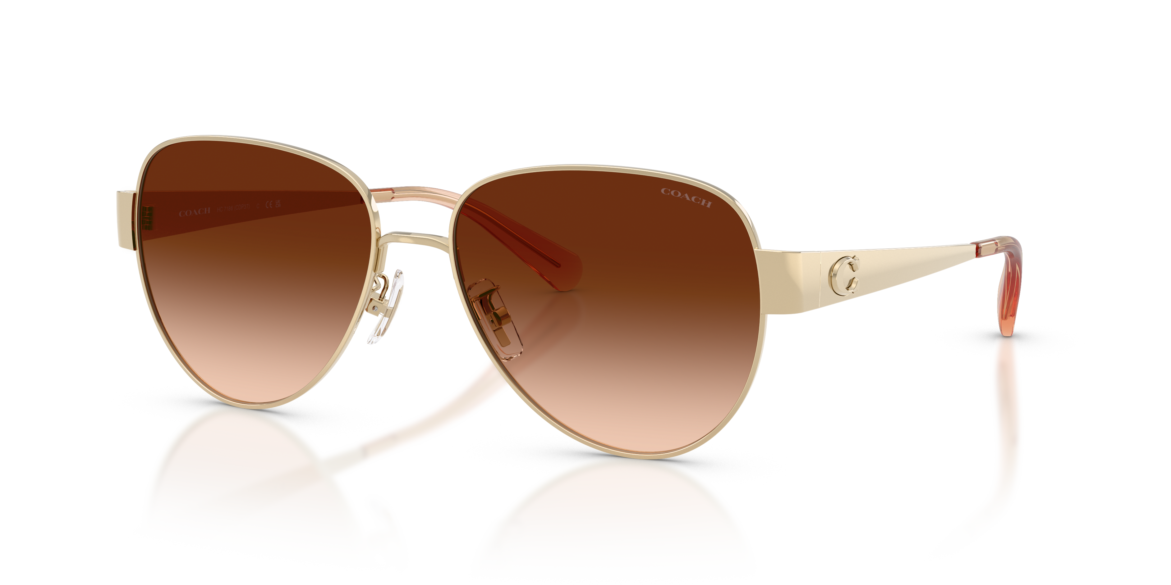 Coach HC7186 CDP37 Pilot Sunglasses - Shiny Light Gold