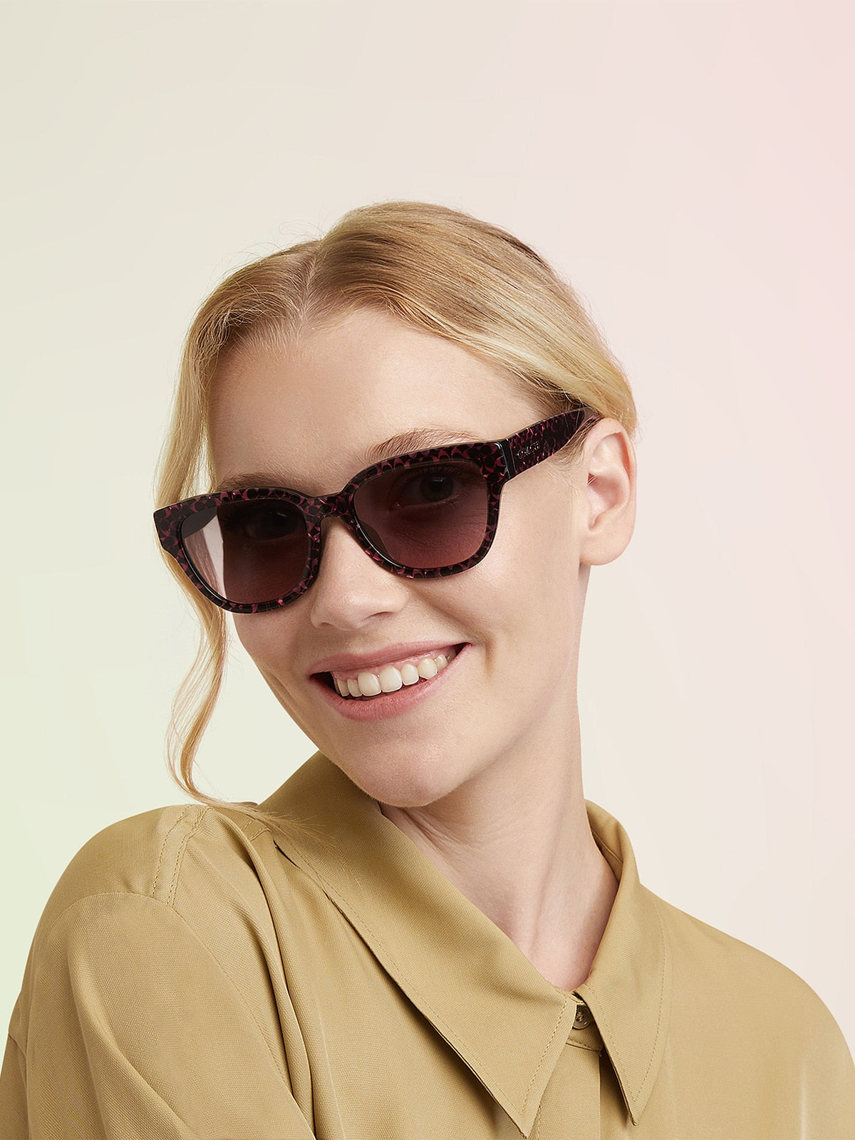 Coach HC8379U CL920 Butterfly Sunglasses - Ruby Pearl Signature C